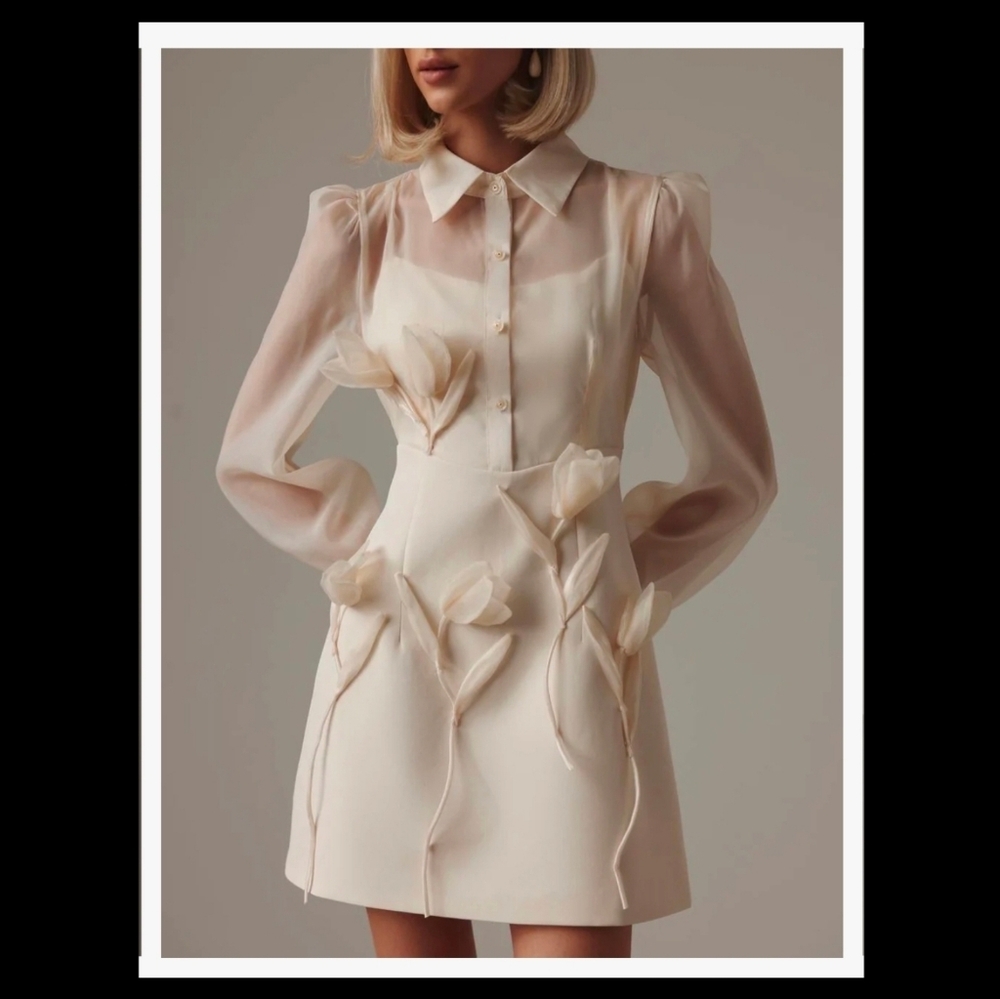 Chic Cream Mini Dress with Floral Details